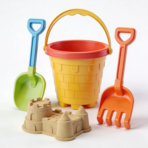 giocovivoit.com Set da gioco per la sabbia da 6 pezzi con secchiello, setaccio, 2 formine, rastrello e paletta, colori assortiti